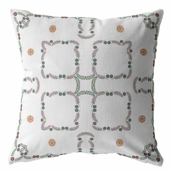 Homeroots 18 in. White Floral Indoor & Outdoor Throw Pillow 412602